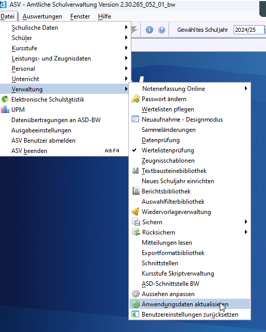 Anwendungsdaten aktualisieren