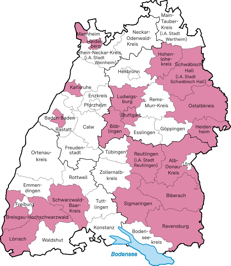 Hier ist die Themenlandkarte Mentoring zu sehen. Eingefärbt sind alle Bildungsregionen, die in diesem Bereich aktiv sind.