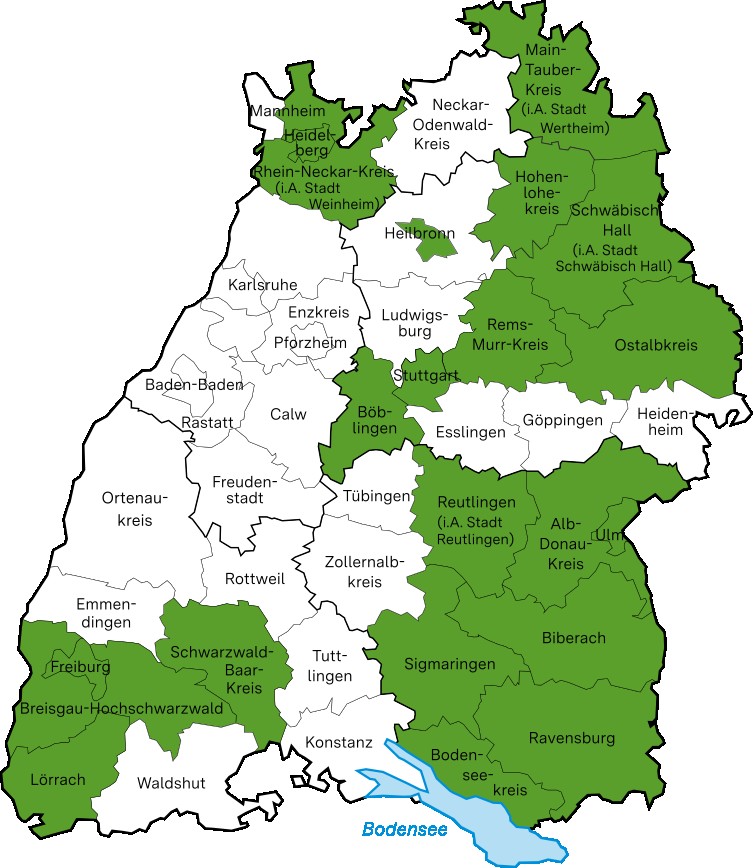 Themenlandkarte Übergang Kita - Grundschule Hier ist die Themenlandkarte Übergang Kita - Grundschule zu sehen. Eingefärbt sind alle Bildungsregionen, die in diesem Bereich aktiv sind.