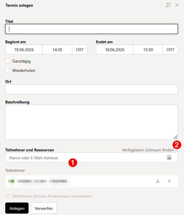 Screenshot Fenster Planung