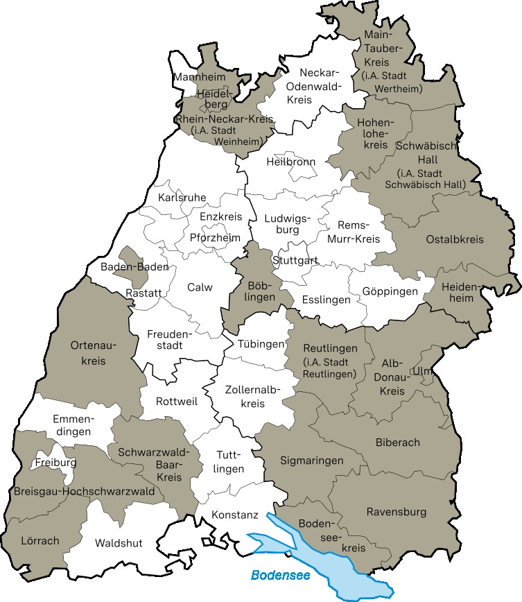 Hier ist die Themenlandkarte Erwachsenenbildung zu sehen. Eingefärbt sind alle Bildungsregionen, die in diesem Bereich aktiv sind.