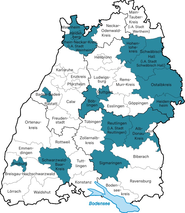 Hier ist die Themenlandkarte Bildung Nachhaltige Entwicklung zu sehen. Eingefärbt sind alle Bildungsregionen, die in diesem Bereich aktiv sind.