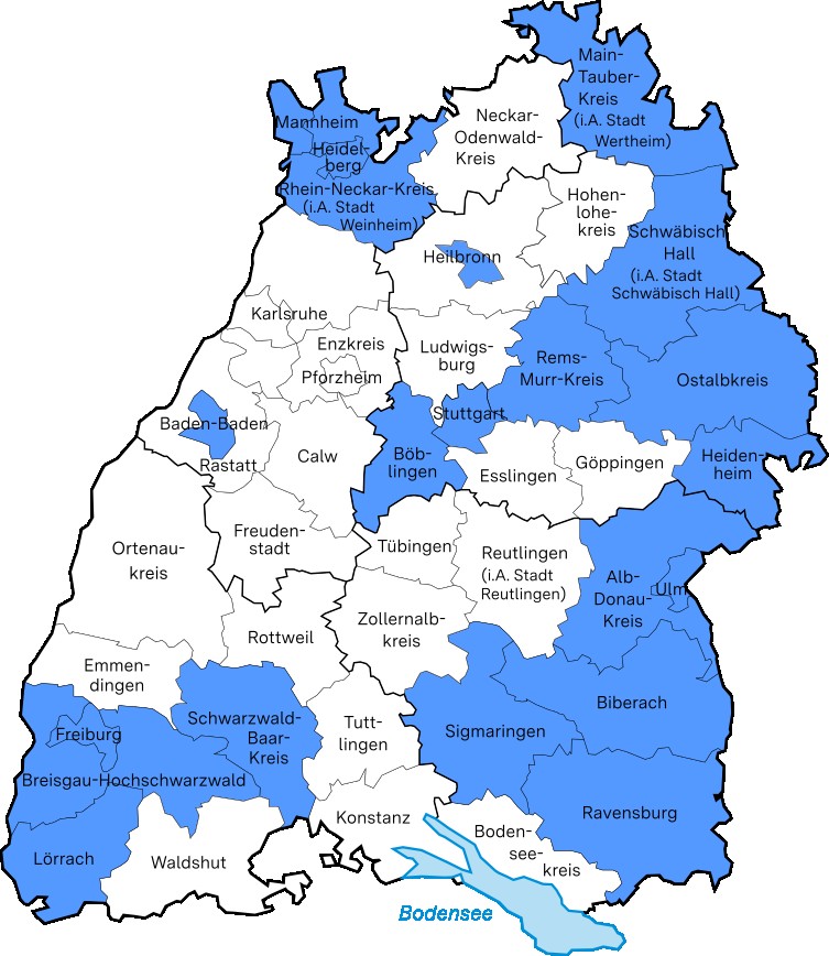 Hier ist die Themenlandkarte Bildungsmonitoring zu sehen. Eingefärbt sind alle Bildungsregionen, die in diesem Bereich aktiv sind.